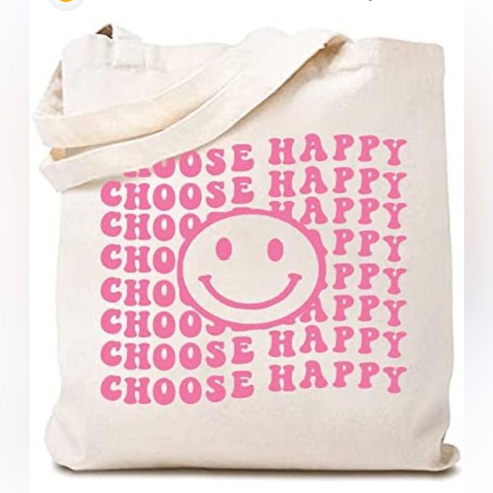 Choose Happy Canvas Tote Bag Vintage Inspired
